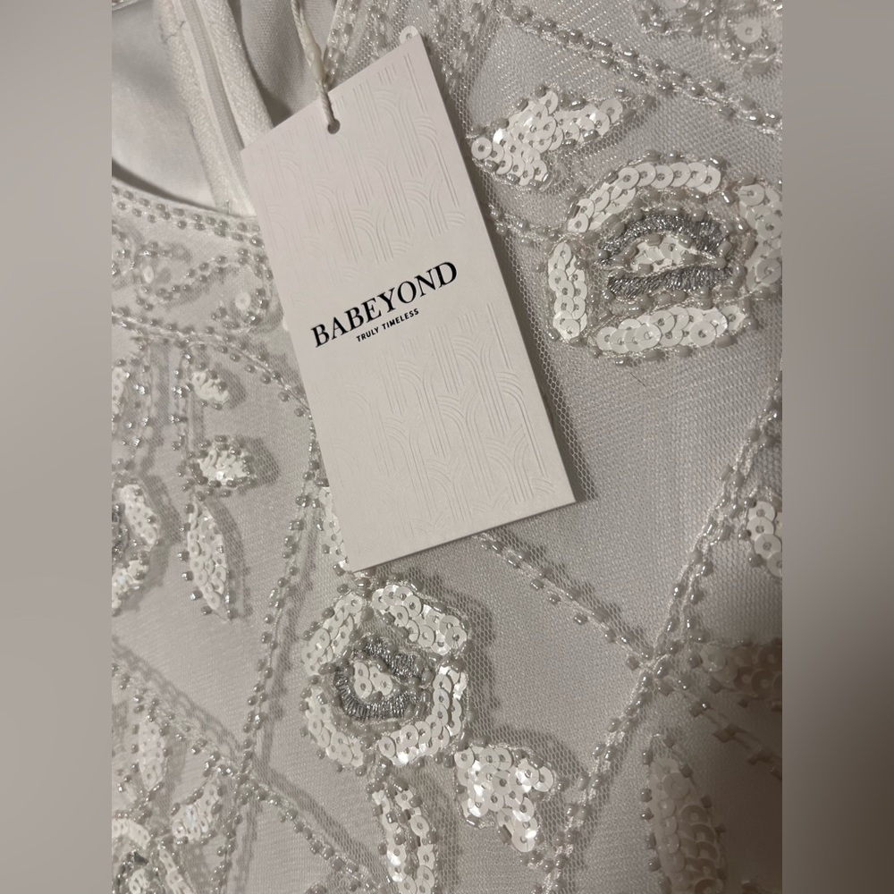 Gatsby Flapper Fringe Beaded Formal Wedding Dress Vintage XL fits more like M/L - Picture 10 of 11